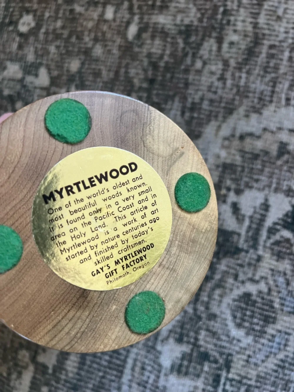 Vintage Gay's Myrtlewood Mushroom Toothpick Holder w/ Original Gold Label, Philo